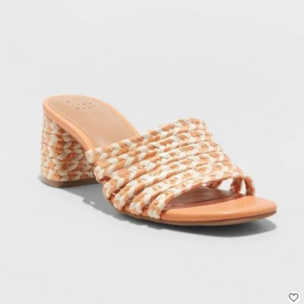 Universal Thread Rachel Mule Heels Pink Coral Braided Block Heel Sandals 6.5